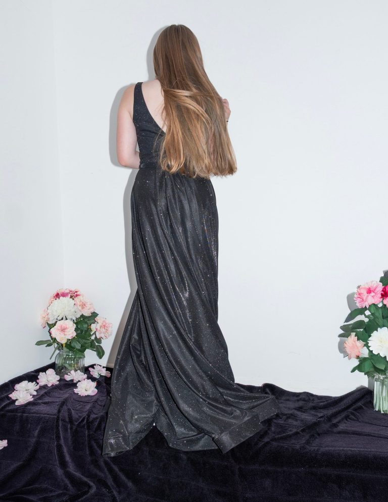 black flowy dress back view
